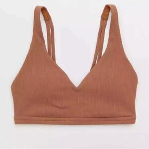 SOLD 🤎NWT Offline By Aerie Goals Brown Ribbed Plunge Sports Bra Women’s Size M